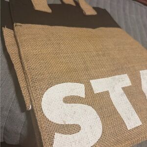 Starbucks Tan Jute Tote with Black Tag